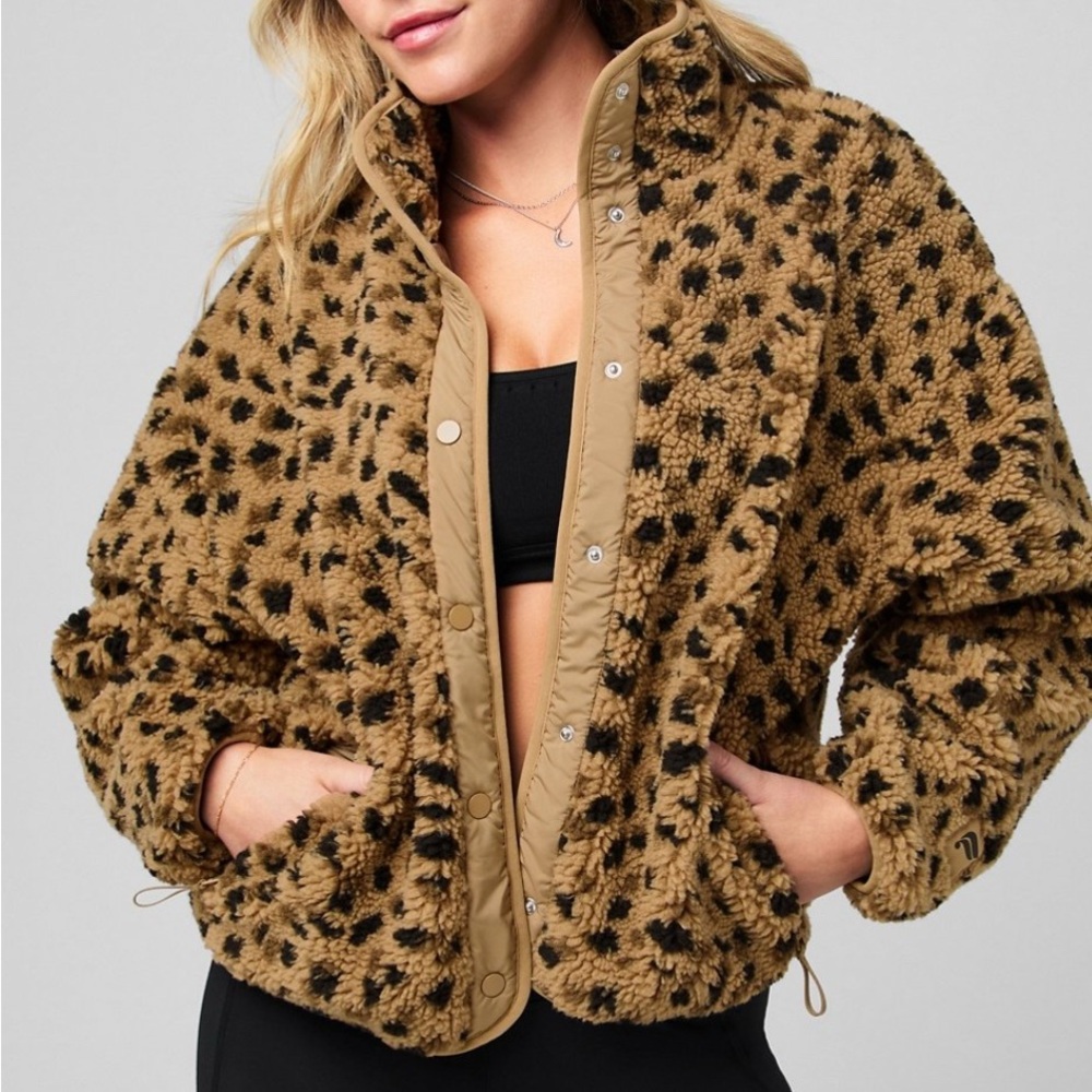 Fabletics Tan and Black Patterned Teddy Jacket NWT - image 3
